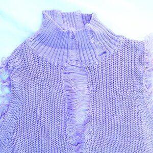 SHEIN LONG CROCHET PURPLE COVER UP WITH FRAYED AREAS LARGE STRETCHY
